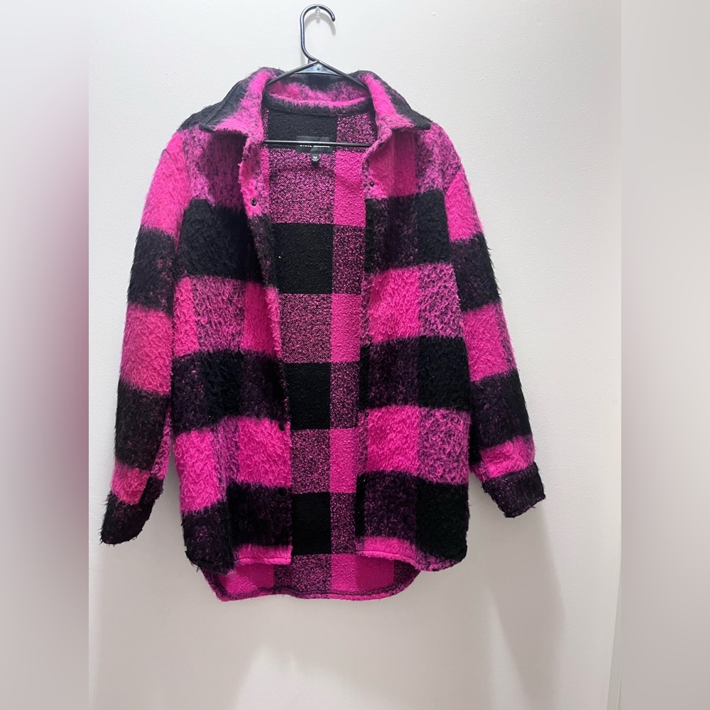 Steve Madden Pink and Black Buffalo Plaid Shacket Jacket